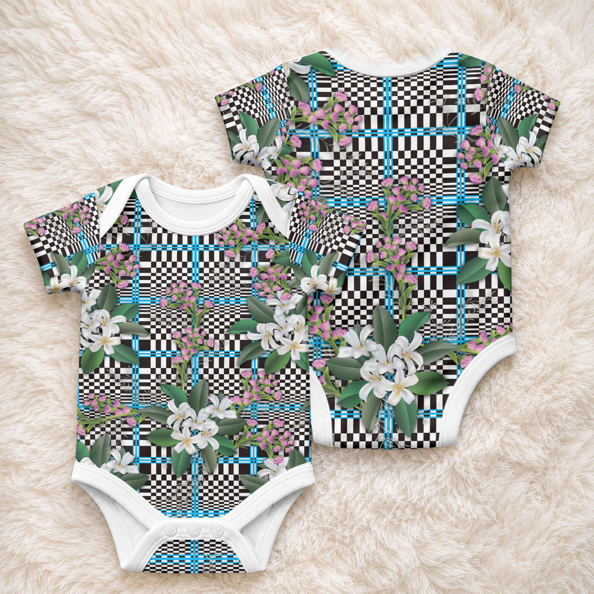 Blue Binakol Motifs With Jasminum Sambac Baby Onesie Mabuhay Philippines Festival