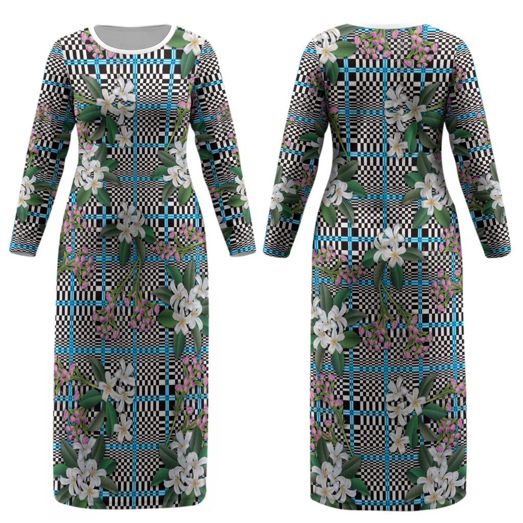 Blue Binakol Motifs With Jasminum Sambac Couples Matching Long Sleeve Bodycon Dress and Long Sleeve Button Shirt Mabuhay Philippines Festival