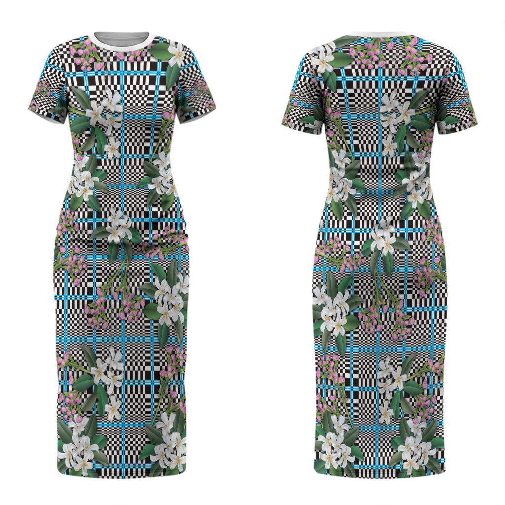 Blue Binakol Motifs With Jasminum Sambac Couples Matching Short Sleeve Bodycon Dress and Long Sleeve Button Shirt Mabuhay Philippines Festival