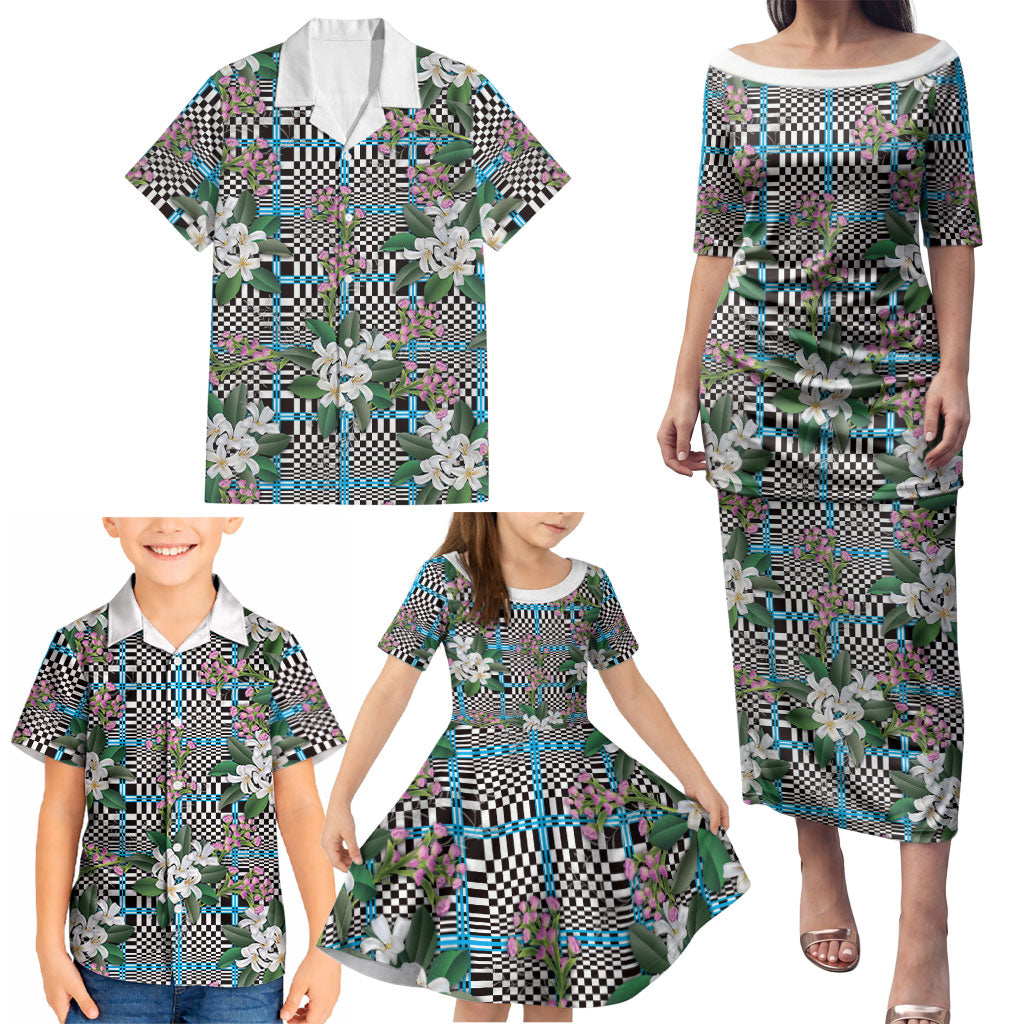 Blue Binakol Motifs With Jasminum Sambac Family Matching Puletasi and Hawaiian Shirt Mabuhay Philippines Festival
