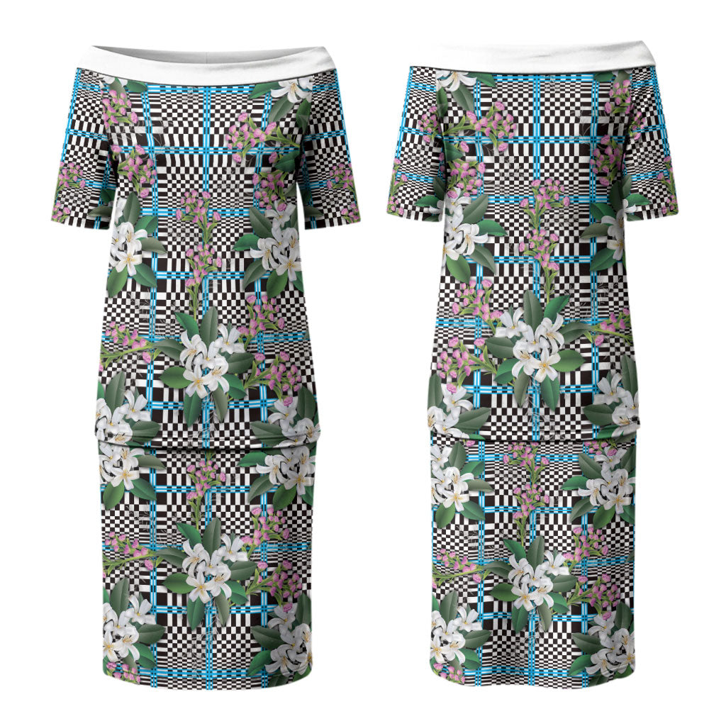 Blue Binakol Motifs With Jasminum Sambac Family Matching Puletasi and Hawaiian Shirt Mabuhay Philippines Festival