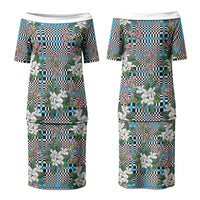 Blue Binakol Motifs With Jasminum Sambac Family Matching Puletasi and Hawaiian Shirt Mabuhay Philippines Festival