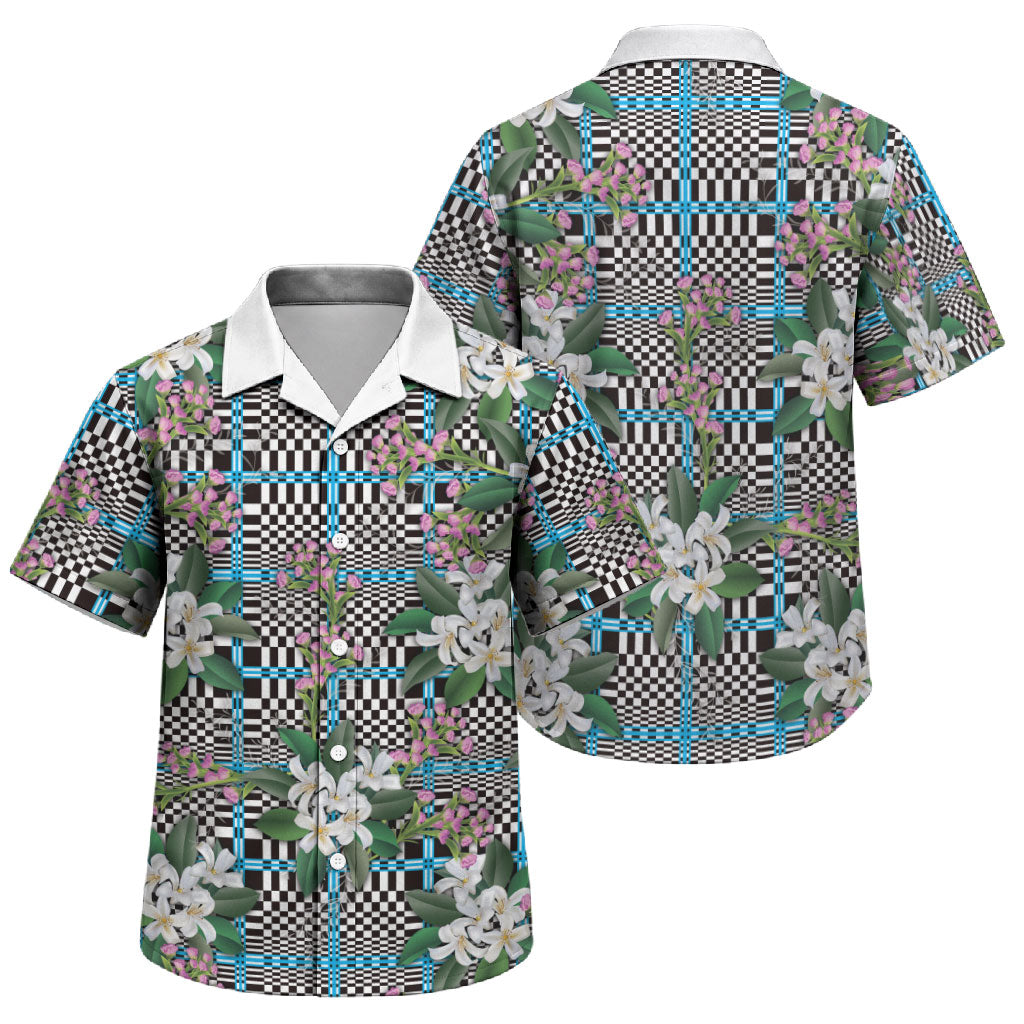 Blue Binakol Motifs With Jasminum Sambac Family Matching Puletasi and Hawaiian Shirt Mabuhay Philippines Festival