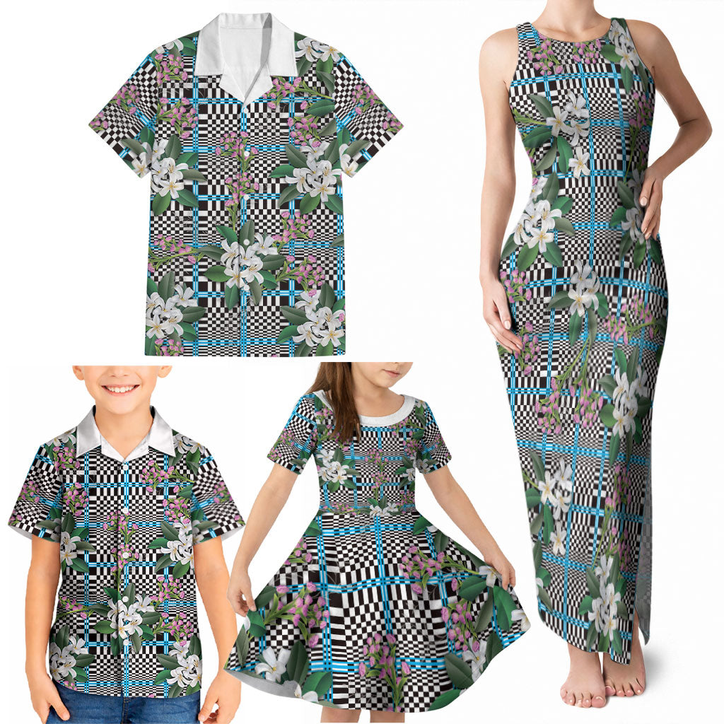 Blue Binakol Motifs With Jasminum Sambac Family Matching Tank Maxi Dress and Hawaiian Shirt Mabuhay Philippines Festival DT05 - Polynesian Pride