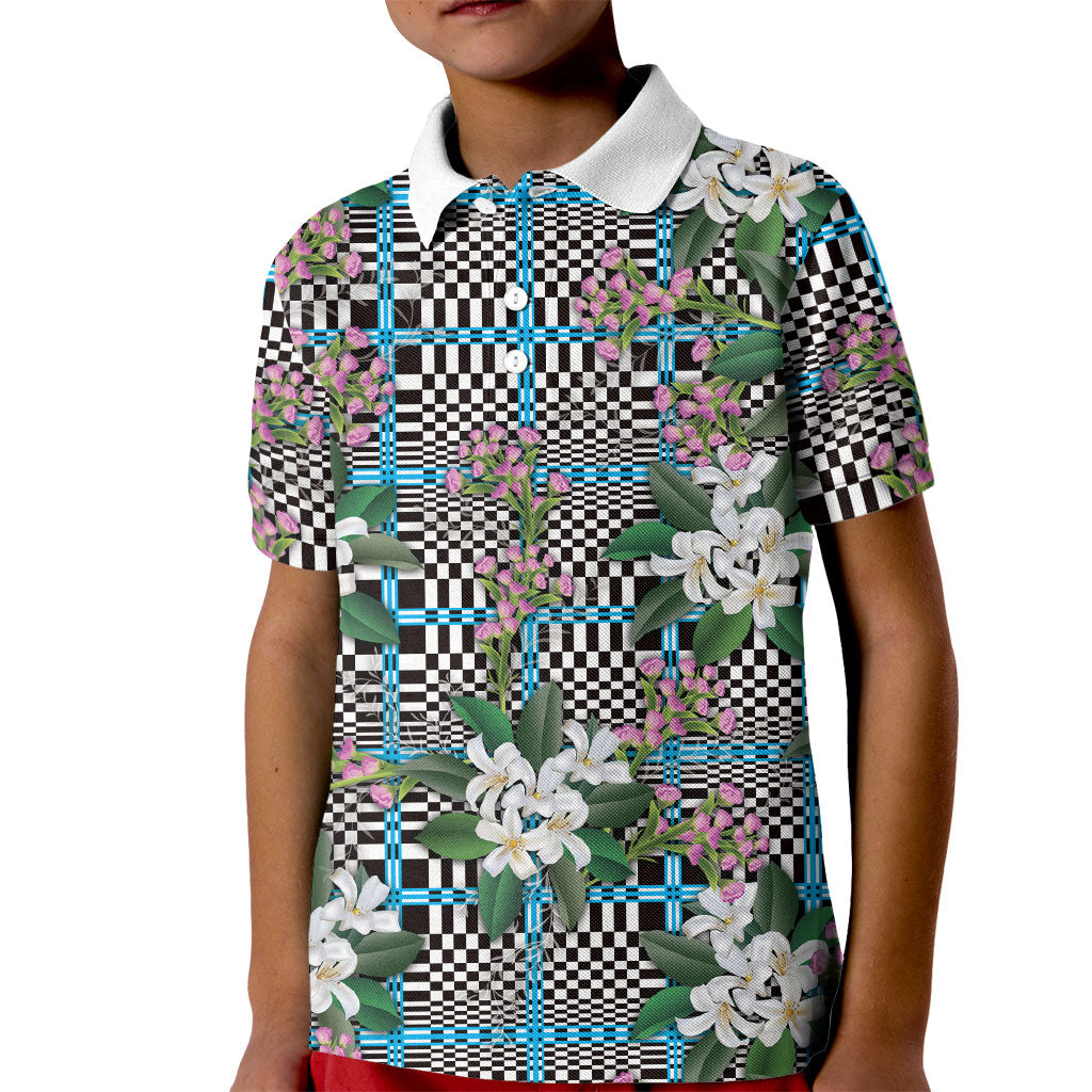 Blue Binakol Motifs With Jasminum Sambac Kid Polo Shirt Mabuhay Philippines Festival