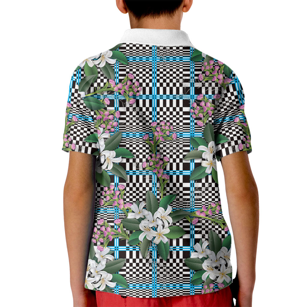 Blue Binakol Motifs With Jasminum Sambac Kid Polo Shirt Mabuhay Philippines Festival