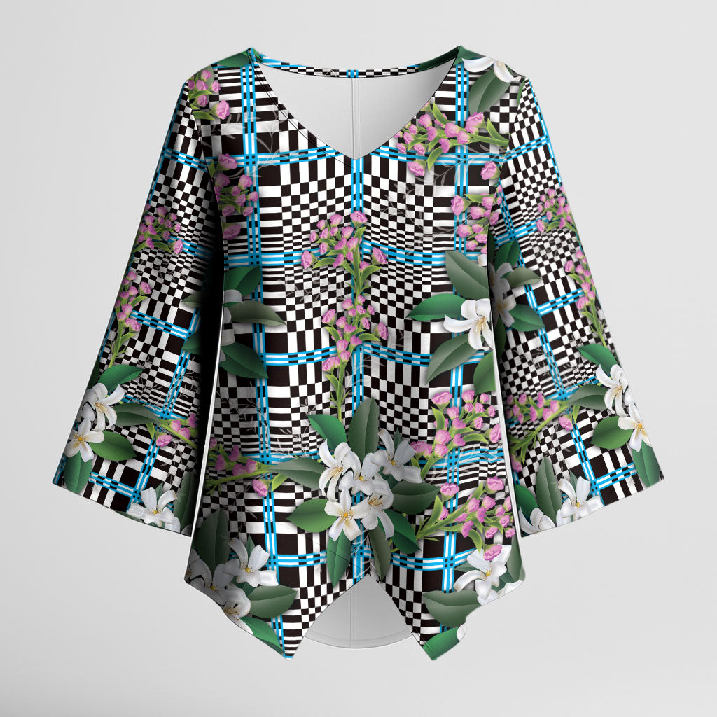 Blue Binakol Motifs With Jasminum Sambac Kimono Sleeve Blouse Mabuhay Philippines Festival