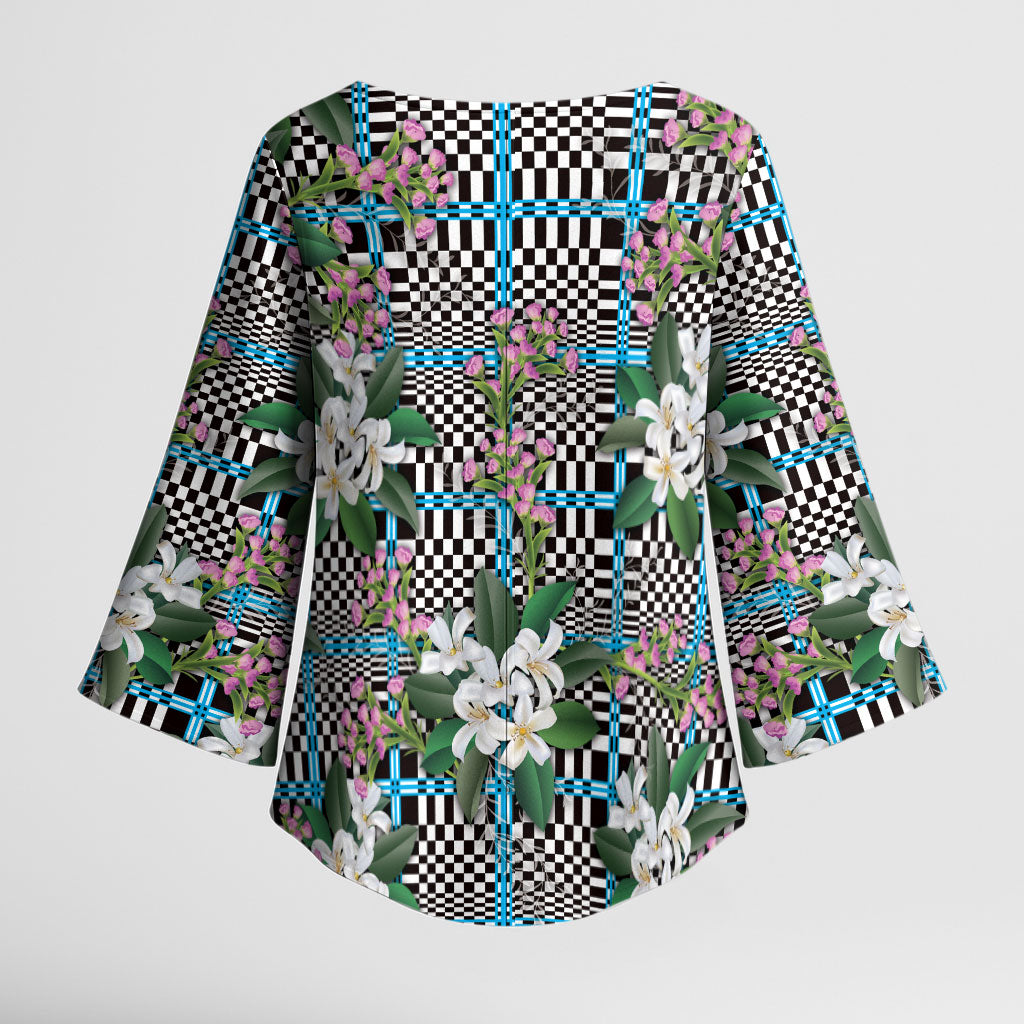 Blue Binakol Motifs With Jasminum Sambac Kimono Sleeve Blouse Mabuhay Philippines Festival