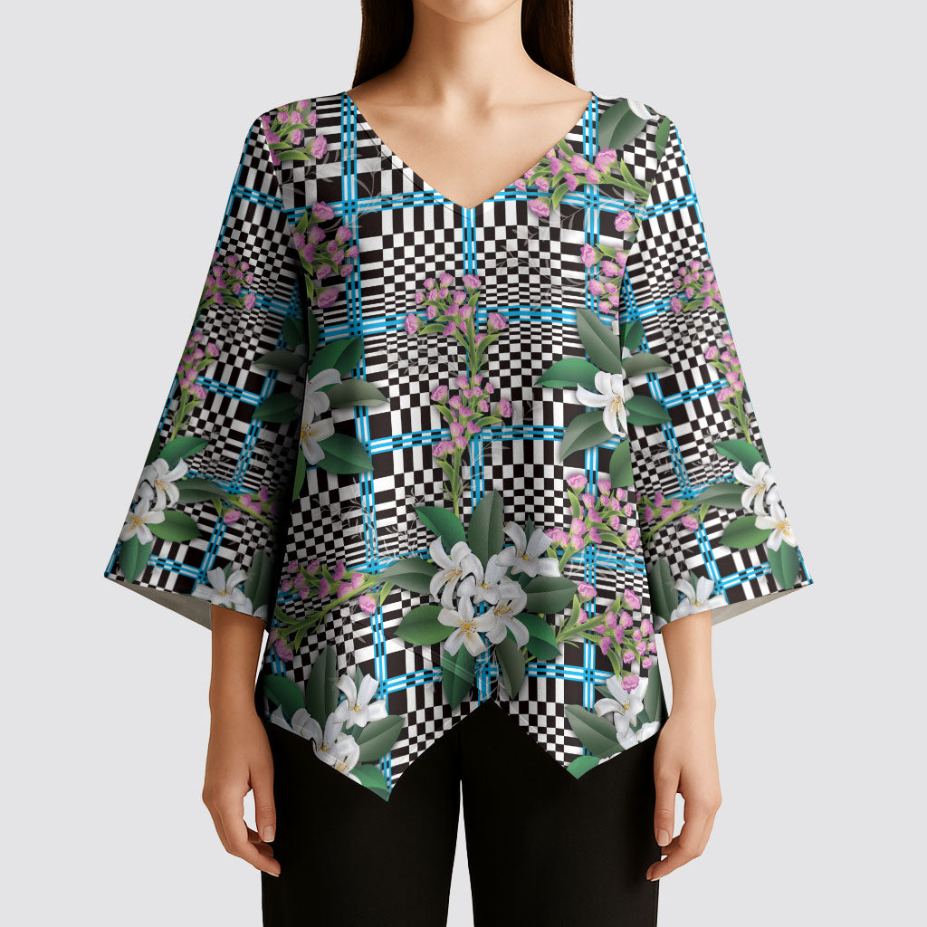 Blue Binakol Motifs With Jasminum Sambac Kimono Sleeve Blouse Mabuhay Philippines Festival