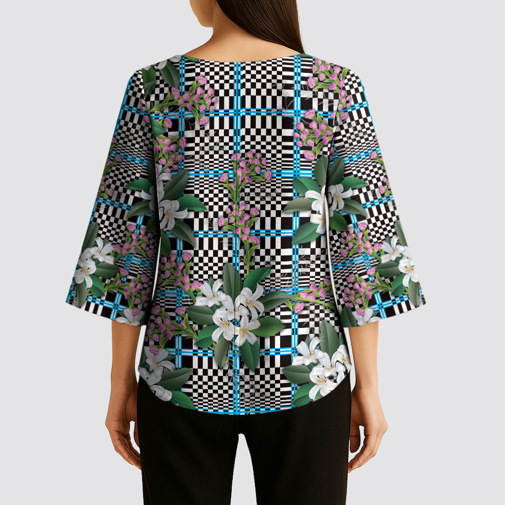 Blue Binakol Motifs With Jasminum Sambac Kimono Sleeve Blouse Mabuhay Philippines Festival