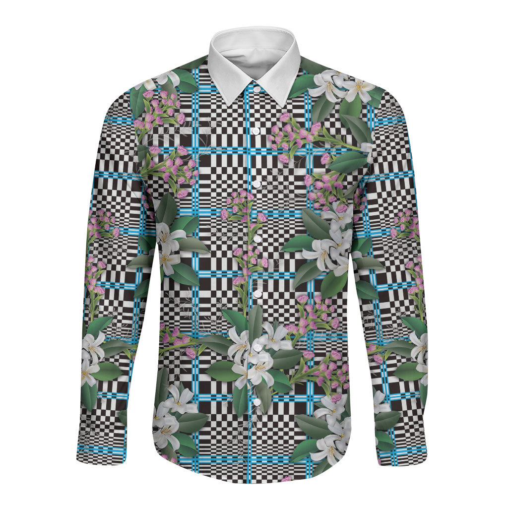 Blue Binakol Motifs With Jasminum Sambac Long Sleeve Button Shirt Mabuhay Philippines Festival