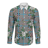 Blue Binakol Motifs With Jasminum Sambac Long Sleeve Button Shirt Mabuhay Philippines Festival