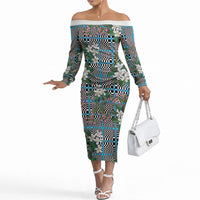 Blue Binakol Motifs With Jasminum Sambac Off The Shoulder Long Sleeve Dress Mabuhay Philippines Festival