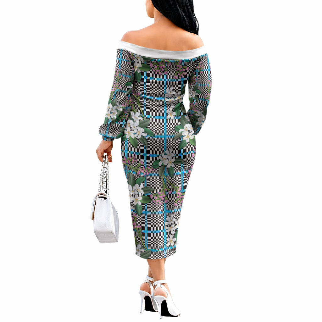 Blue Binakol Motifs With Jasminum Sambac Off The Shoulder Long Sleeve Dress Mabuhay Philippines Festival