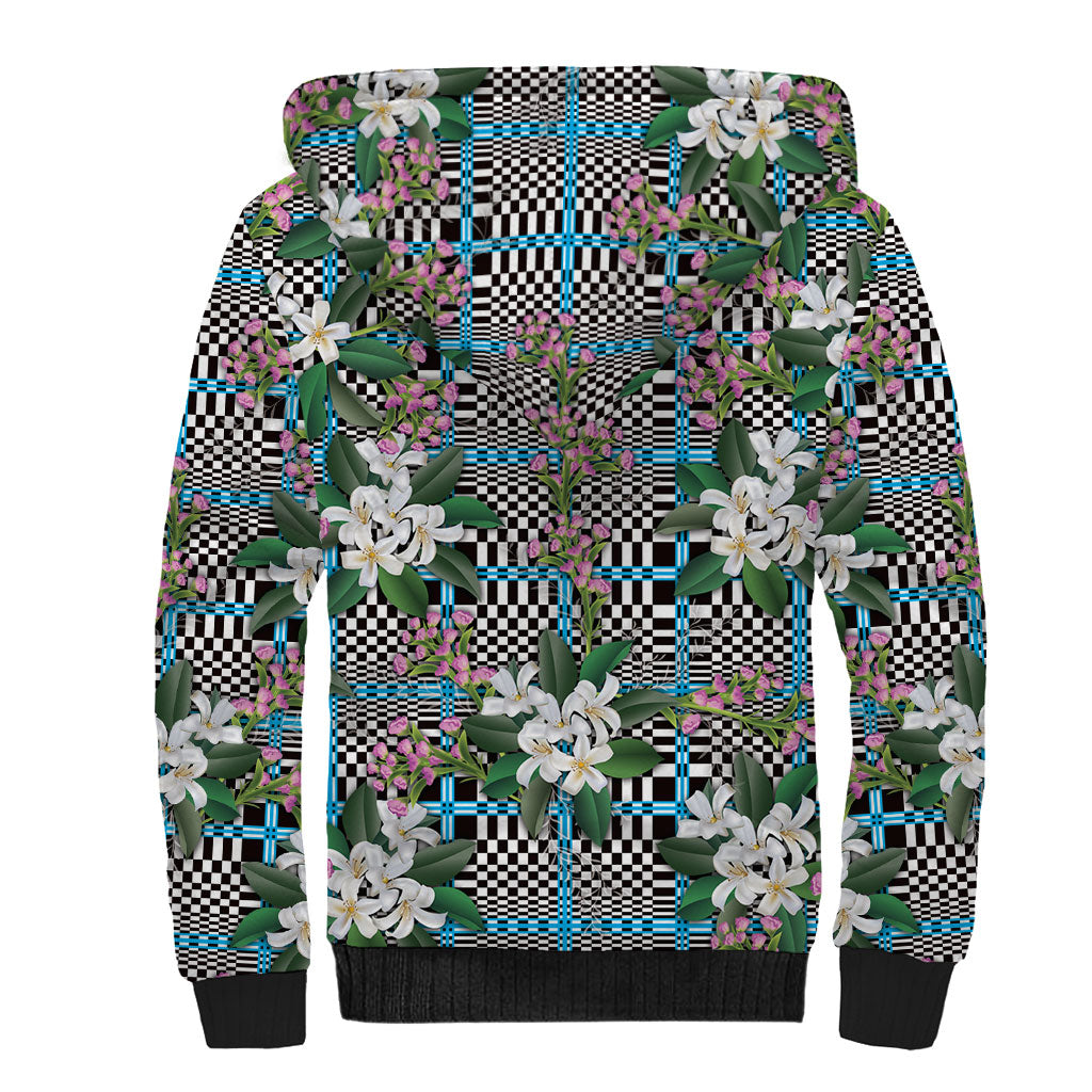 Blue Binakol Motifs With Jasminum Sambac Sherpa Hoodie Mabuhay Philippines Festival