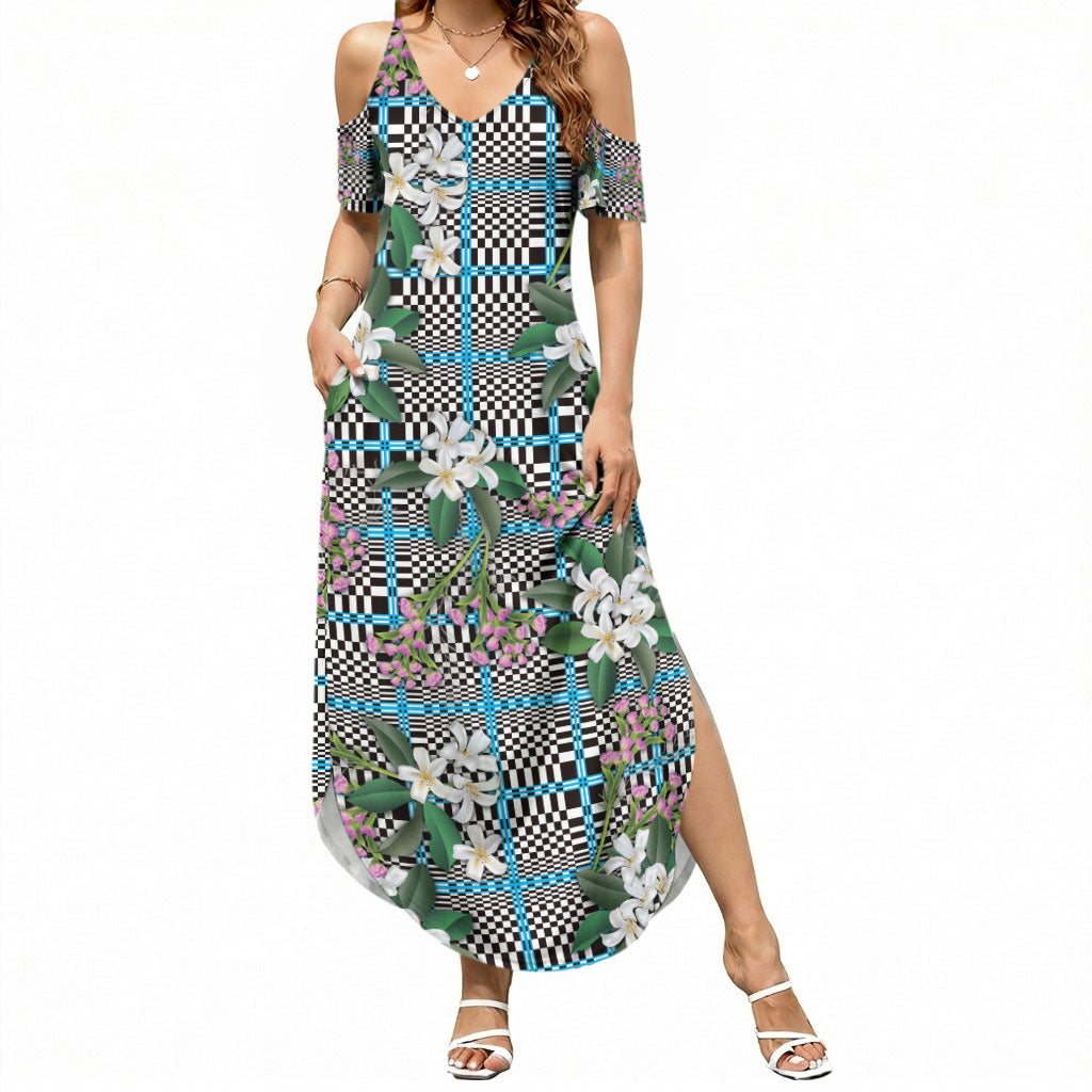 Blue Binakol Motifs With Jasminum Sambac Summer Maxi Dress Mabuhay Philippines Festival
