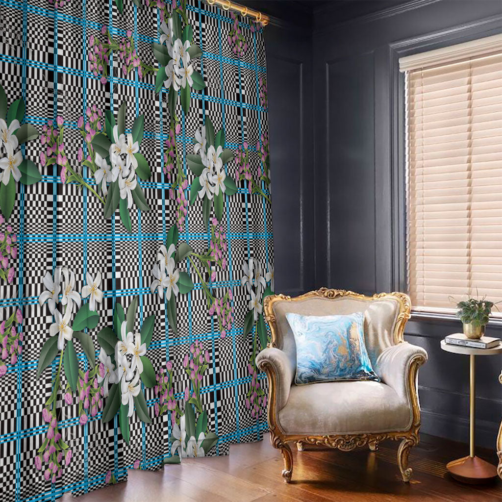 Blue Binakol Motifs With Jasminum Sambac Window Curtain Mabuhay Philippines Festival