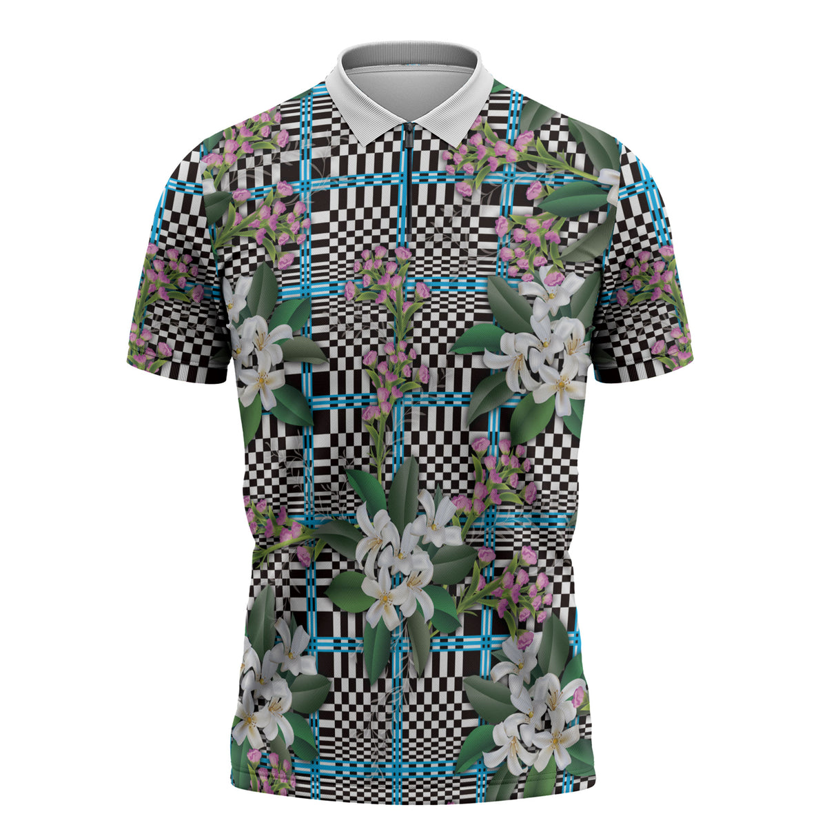 Blue Binakol Motifs With Jasminum Sambac Zipper Polo Shirt Mabuhay Philippines Festival