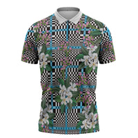 Blue Binakol Motifs With Jasminum Sambac Zipper Polo Shirt Mabuhay Philippines Festival