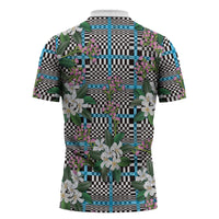 Blue Binakol Motifs With Jasminum Sambac Zipper Polo Shirt Mabuhay Philippines Festival