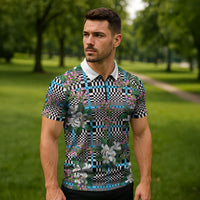 Blue Binakol Motifs With Jasminum Sambac Zipper Polo Shirt Mabuhay Philippines Festival