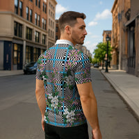 Blue Binakol Motifs With Jasminum Sambac Zipper Polo Shirt Mabuhay Philippines Festival