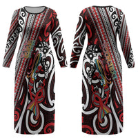 Personalised Maori Language Week Couples Matching Long Sleeve Bodycon Dress and Long Sleeve Button Shirt Ake Ake Ake Tribal Patterns