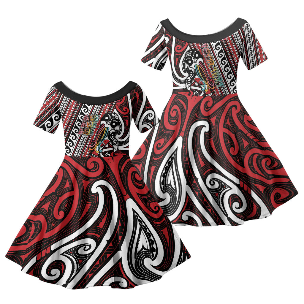 Personalised Maori Language Week Family Matching Long Sleeve Bodycon Dress and Hawaiian Shirt Ake Ake Ake Tribal Patterns
