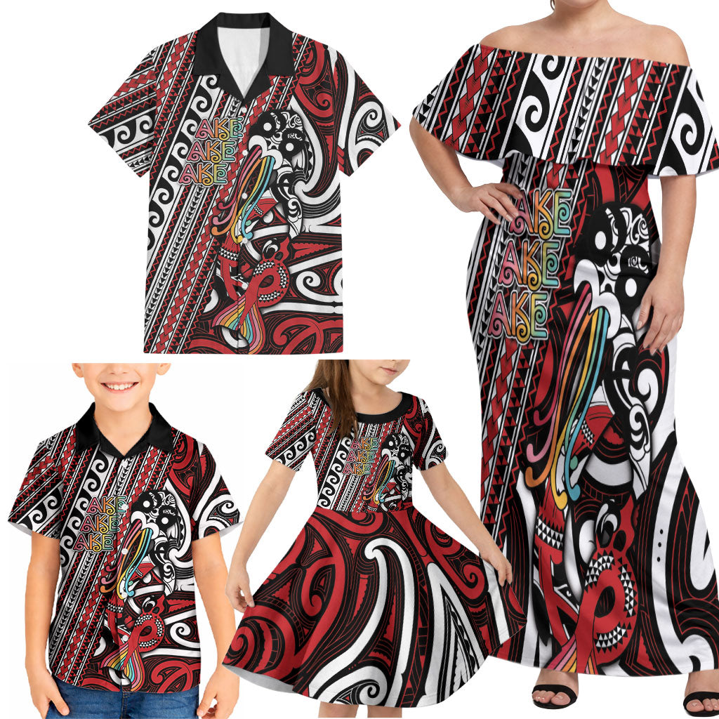 Personalised Maori Language Week Family Matching Off Shoulder Maxi Dress and Hawaiian Shirt Ake Ake Ake Tribal Patterns DT05 - Polynesian Pride