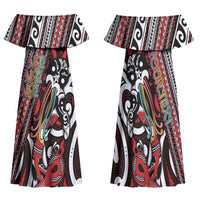 Personalised Maori Language Week Family Matching Off Shoulder Maxi Dress and Hawaiian Shirt Ake Ake Ake Tribal Patterns