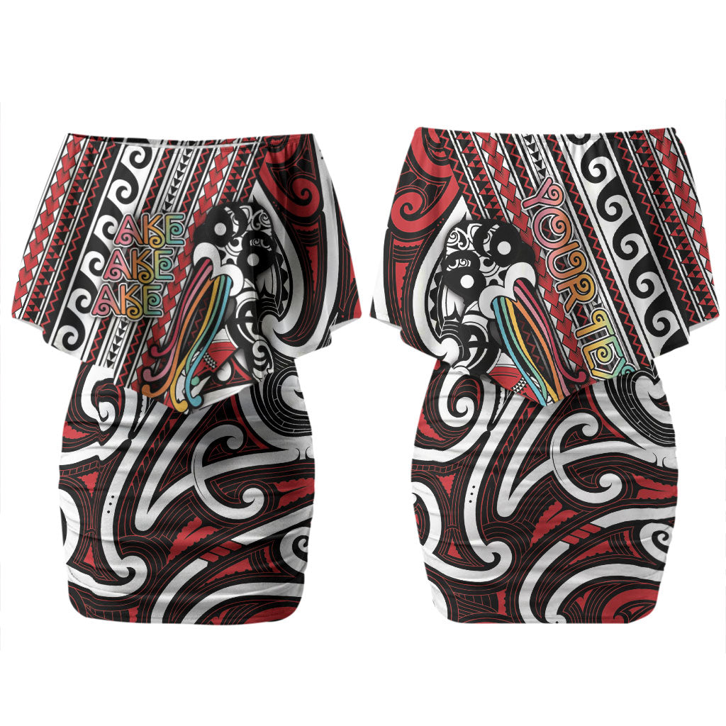 Personalised Maori Language Week Family Matching Off Shoulder Short Dress and Hawaiian Shirt Ake Ake Ake Tribal Patterns