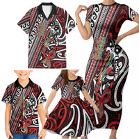 Personalised Maori Language Week Family Matching Short Sleeve Bodycon Dress and Hawaiian Shirt Ake Ake Ake Tribal Patterns