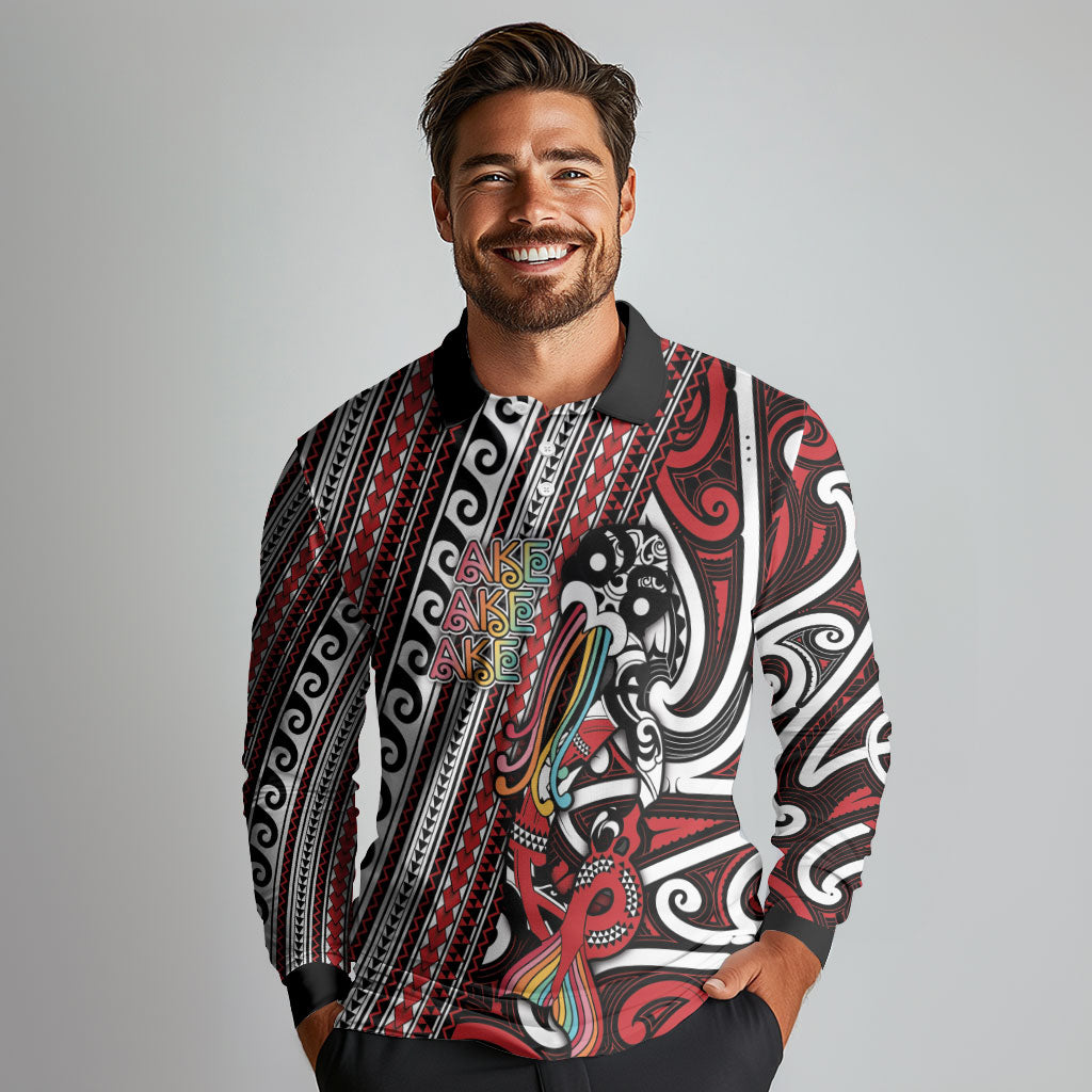Personalised Maori Language Week Long Sleeve Polo Shirt Ake Ake Ake Tribal Patterns