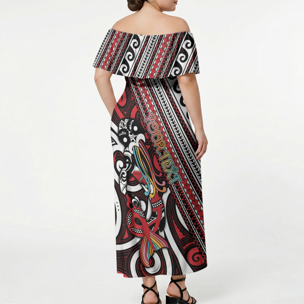 Personalised Maori Language Week Off Shoulder Maxi Dress Ake Ake Ake Tribal Patterns