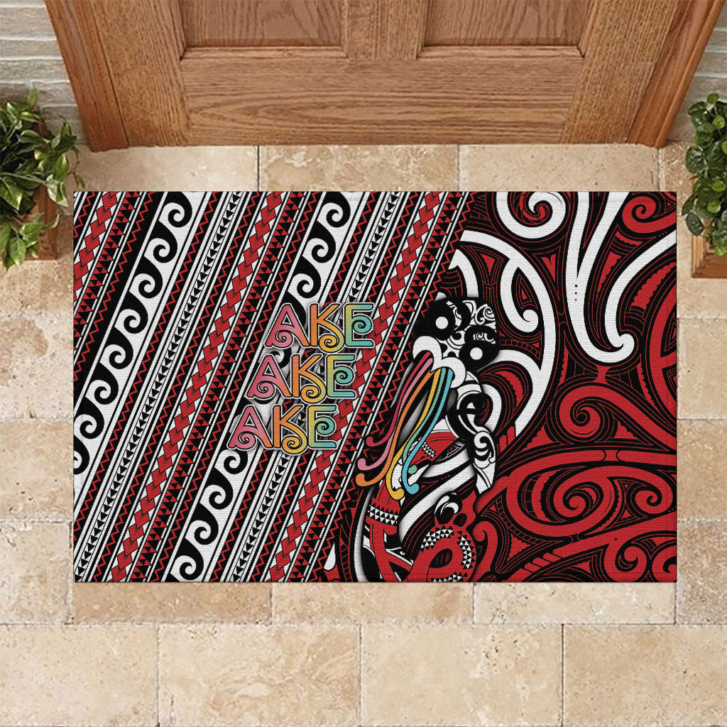 Maori Language Week Rubber Doormat Ake Ake Ake Tribal Patterns DT05 Red - Polynesian Pride