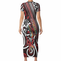 Personalised Maori Language Week Short Sleeve Bodycon Dress Ake Ake Ake Tribal Patterns