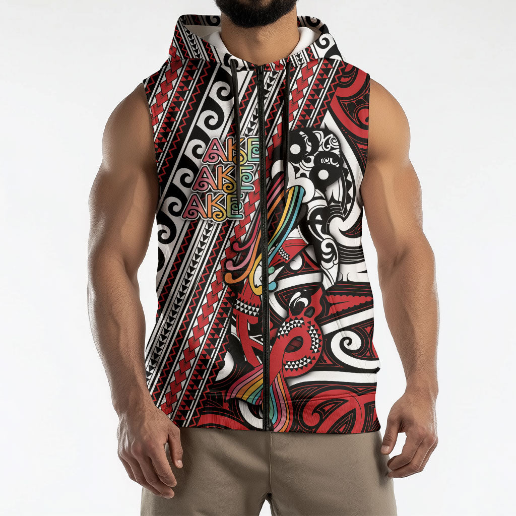 Personalised Maori Language Week Sleeveless Zip Hoodie Ake Ake Ake Tribal Patterns