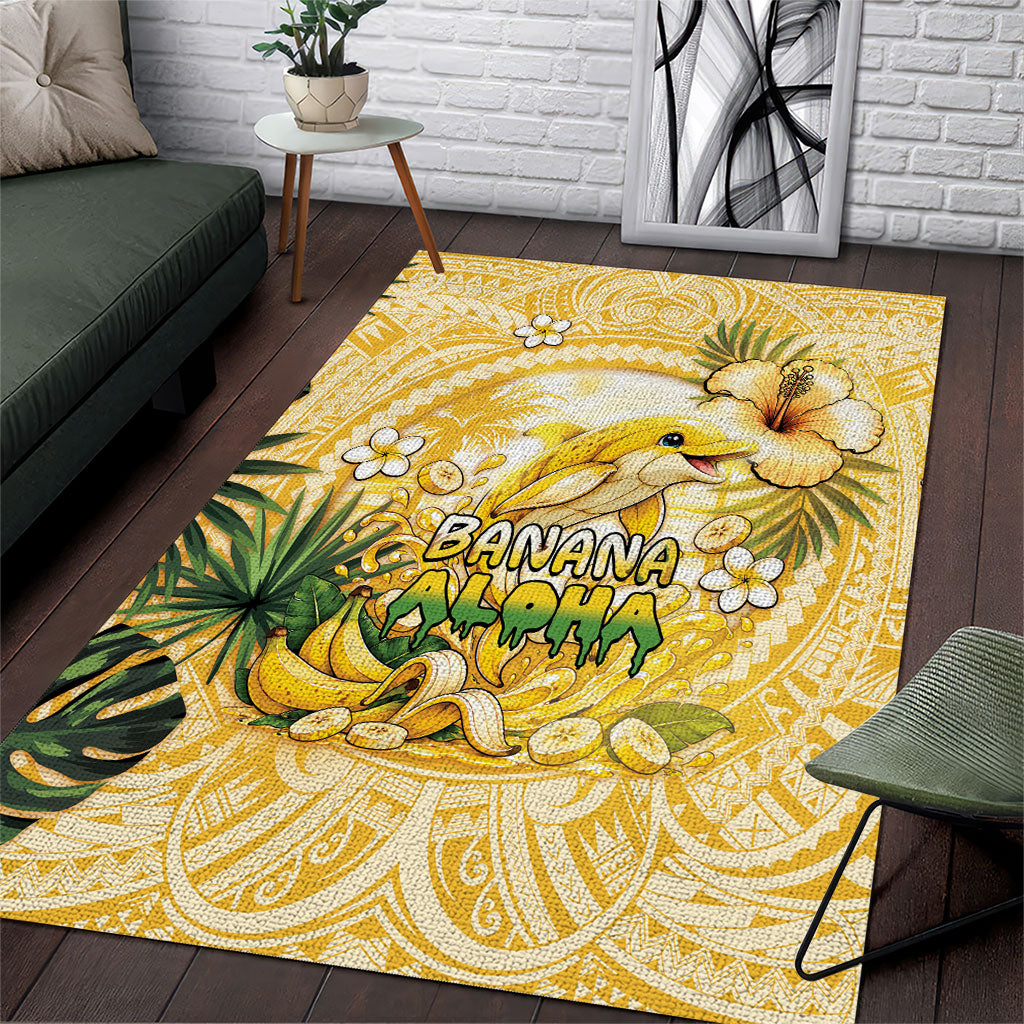 Hawaii Banana Dolphin Area Rug Cute Cosplay Naiʻa Fish Tribal Patterns DT05 Yellow - Polynesian Pride