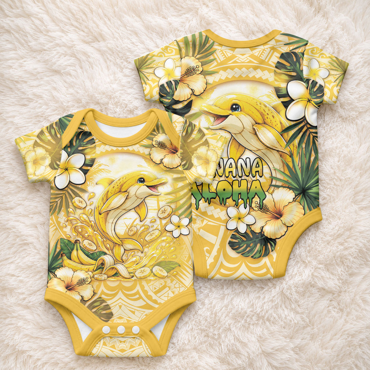 Hawaii Banana Dolphin Baby Onesie Cute Cosplay Naiʻa Fish Tribal Patterns