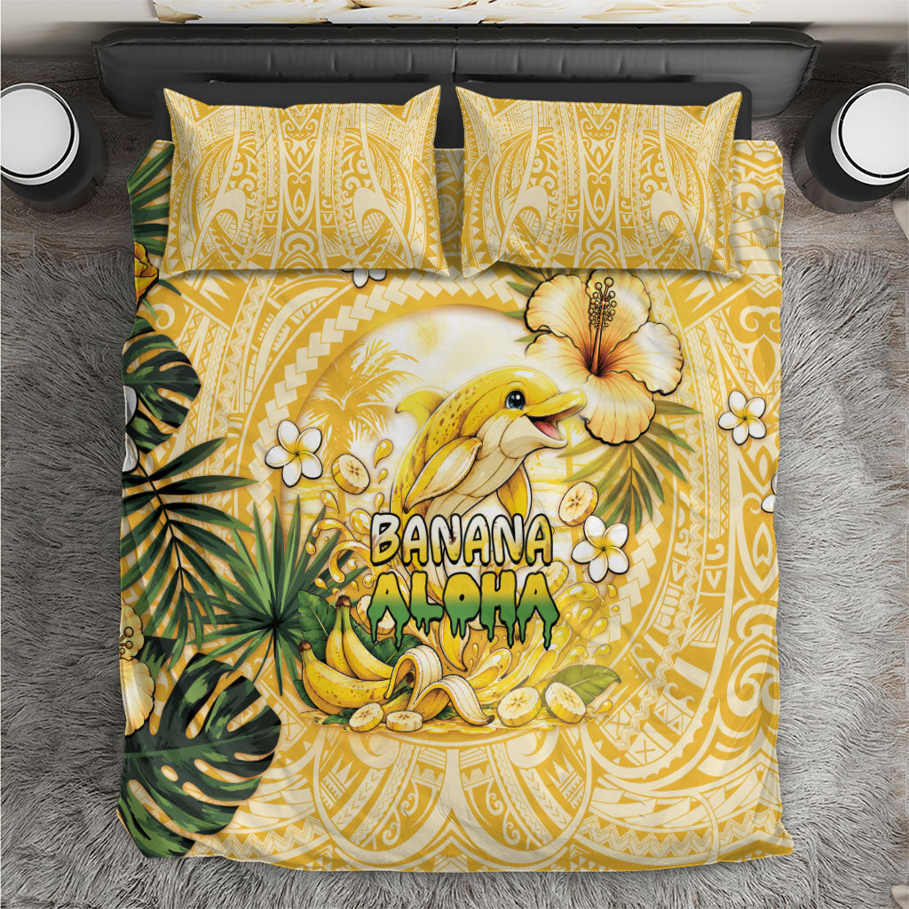 Hawaii Banana Dolphin Bedding Set Cute Cosplay Naiʻa Fish Tribal Patterns