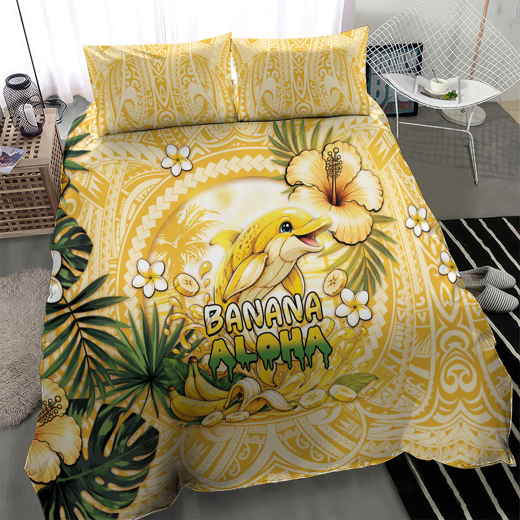 Hawaii Banana Dolphin Bedding Set Cute Cosplay Naiʻa Fish Tribal Patterns