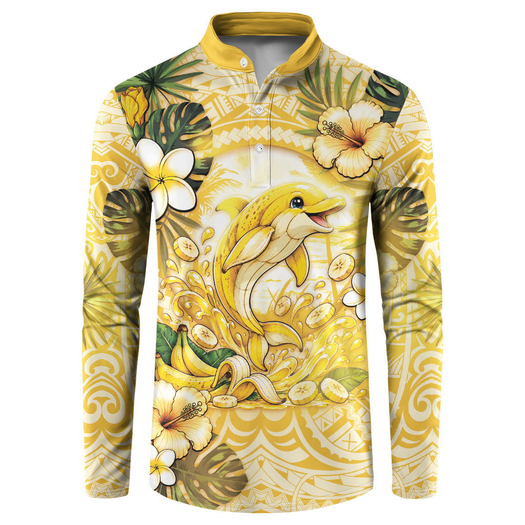 Hawaii Banana Dolphin Button Sweatshirt Cute Cosplay Naiʻa Fish Tribal Patterns DT05 Yellow - Polynesian Pride