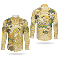 Hawaii Banana Dolphin Couples Matching Long Sleeve Bodycon Dress and Long Sleeve Button Shirt Cute Cosplay Naiʻa Fish Tribal Patterns