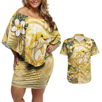 Hawaii Banana Dolphin Couples Matching Off Shoulder Short Dress and Hawaiian Shirt Cute Cosplay Naiʻa Fish Tribal Patterns
