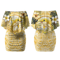 Hawaii Banana Dolphin Couples Matching Off Shoulder Short Dress and Hawaiian Shirt Cute Cosplay Naiʻa Fish Tribal Patterns