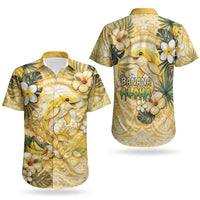 Hawaii Banana Dolphin Couples Matching Off Shoulder Short Dress and Hawaiian Shirt Cute Cosplay Naiʻa Fish Tribal Patterns