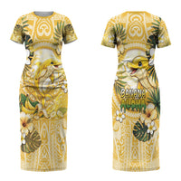 Hawaii Banana Dolphin Couples Matching Short Sleeve Bodycon Dress and Long Sleeve Button Shirt Cute Cosplay Naiʻa Fish Tribal Patterns