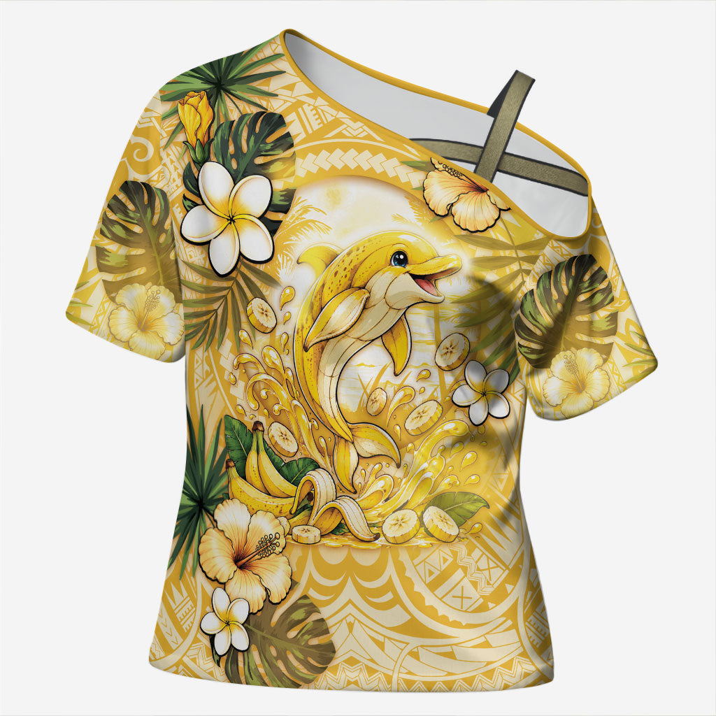 Hawaii Banana Dolphin Cross Shoulder Shirt Cute Cosplay Naiʻa Fish Tribal Patterns DT05 Female Yellow - Polynesian Pride