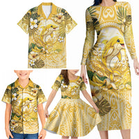 Hawaii Banana Dolphin Family Matching Long Sleeve Bodycon Dress and Hawaiian Shirt Cute Cosplay Naiʻa Fish Tribal Patterns