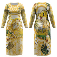 Hawaii Banana Dolphin Family Matching Long Sleeve Bodycon Dress and Hawaiian Shirt Cute Cosplay Naiʻa Fish Tribal Patterns